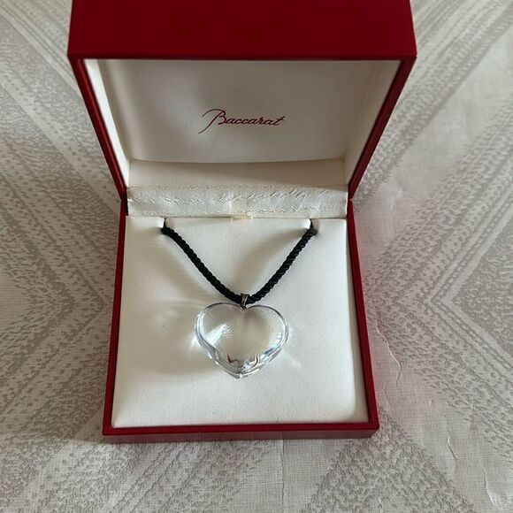 Baccarat Jewelry - Baccarat Clear Crystal Heart Necklace on Cord 16” Silver Clasp, Includes Box
